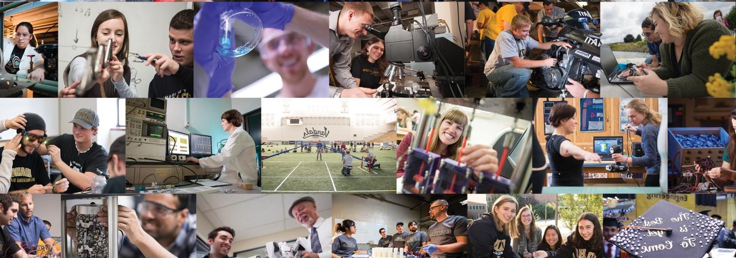 A collage of photos showing Engineering students working on projects.